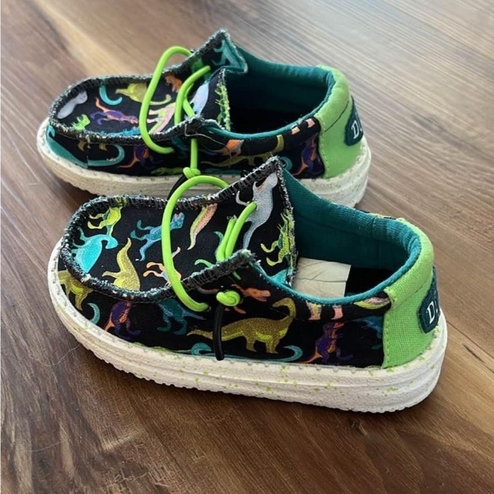 Hey Dude Kids Shoes - Black and Green Dinosaur Print